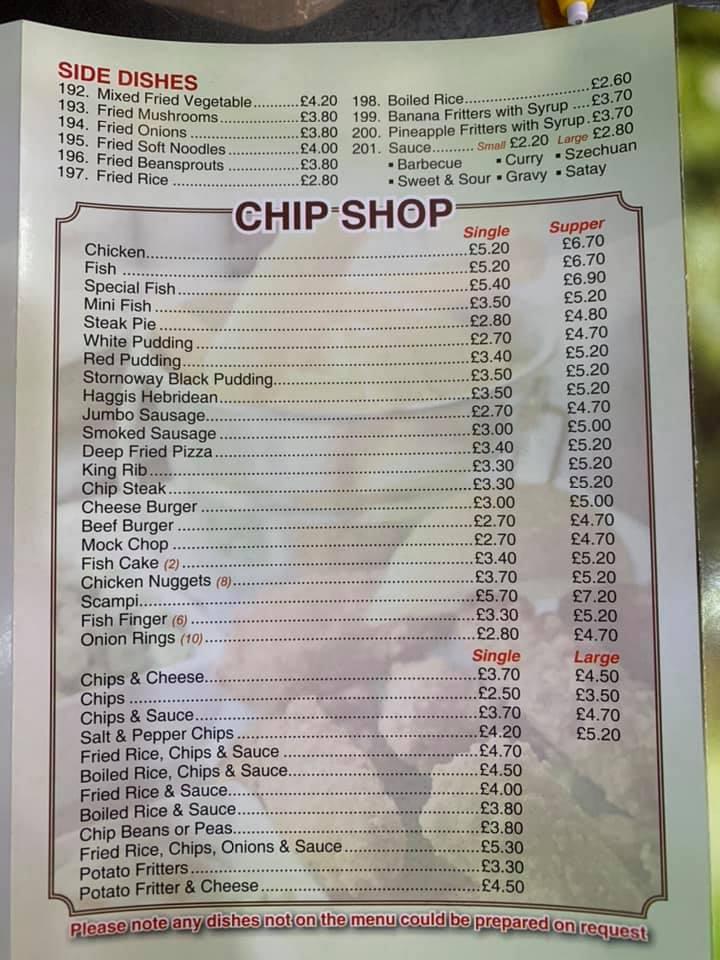 Menu at Tasty Chinese Takeaway fast food, Perth