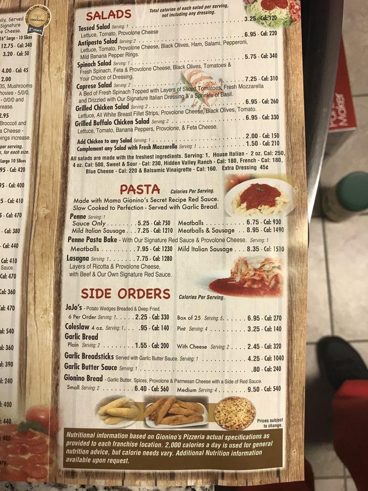 Menu at Gionino's Pizzeria, Pickerington