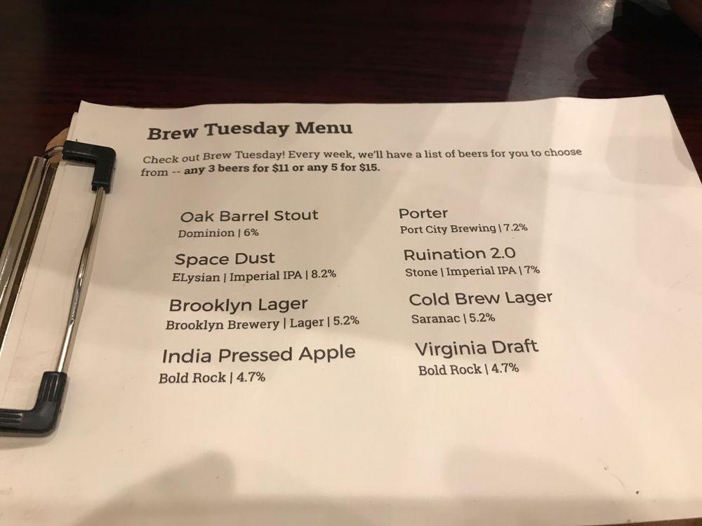 Menu at The Board and Brew restaurant, College Park