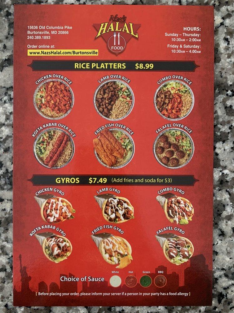 Menu at Naz's Halal Food Burtonsville restaurant, Burtonsville