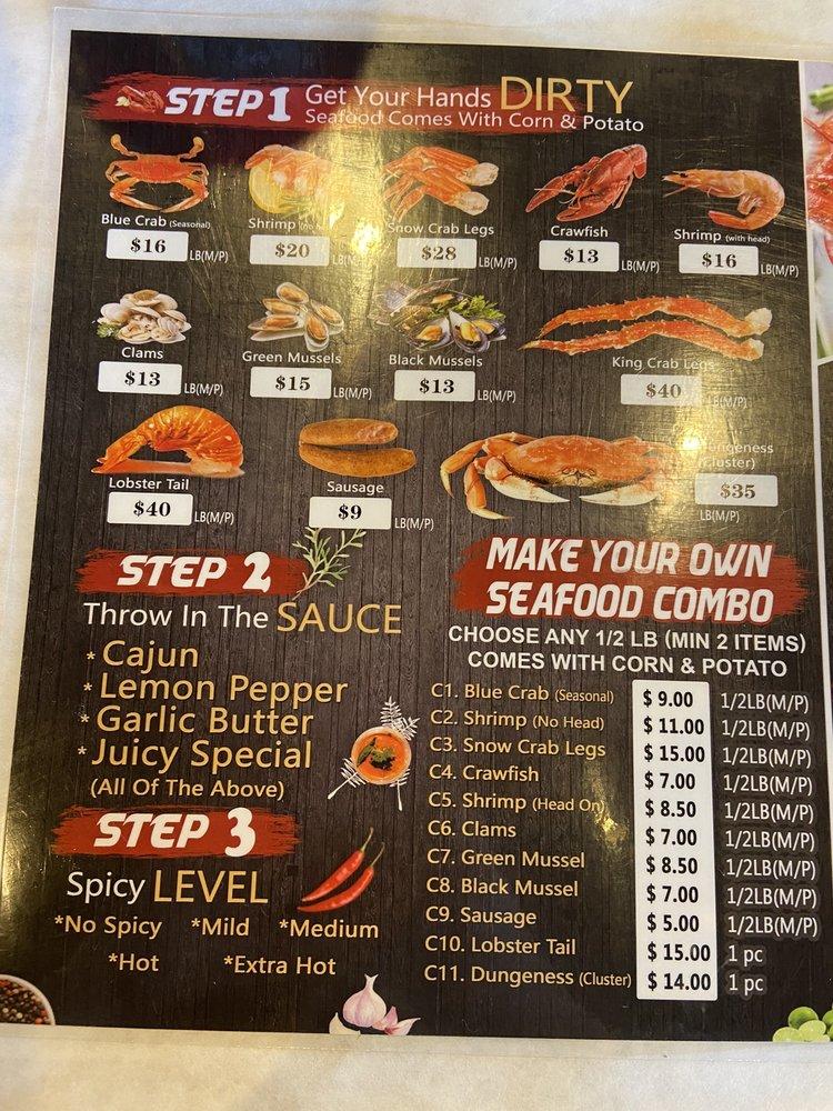 Menu at Red Crab Juicy Seafood restaurant, Fredericksburg