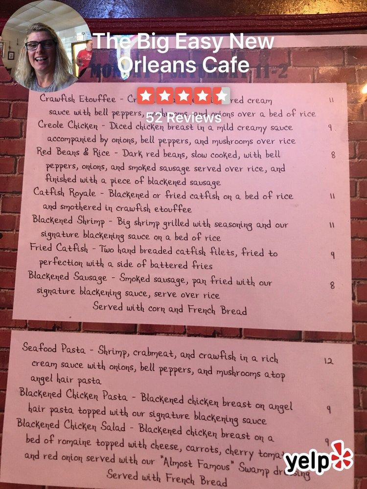 Menu at The Big Easy restaurant Yukon
