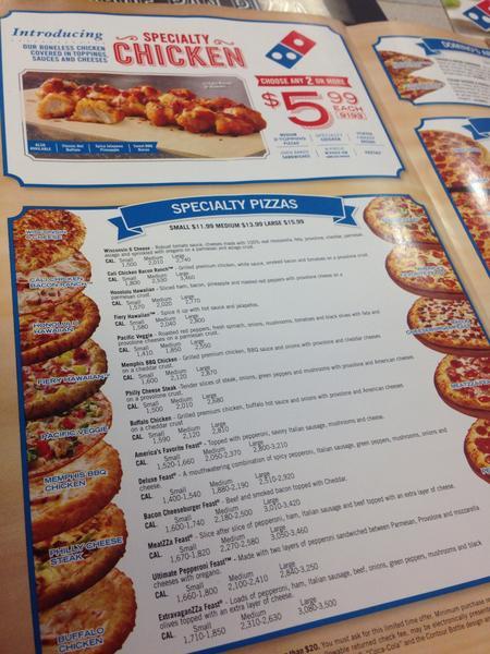 Menu at Domino's Pizza pizzeria, Claremont, 366 W Foothill Blvd