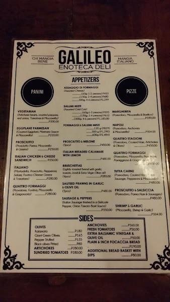 Menu at Galileo Enoteca Deli restaurant, Mandaluyong