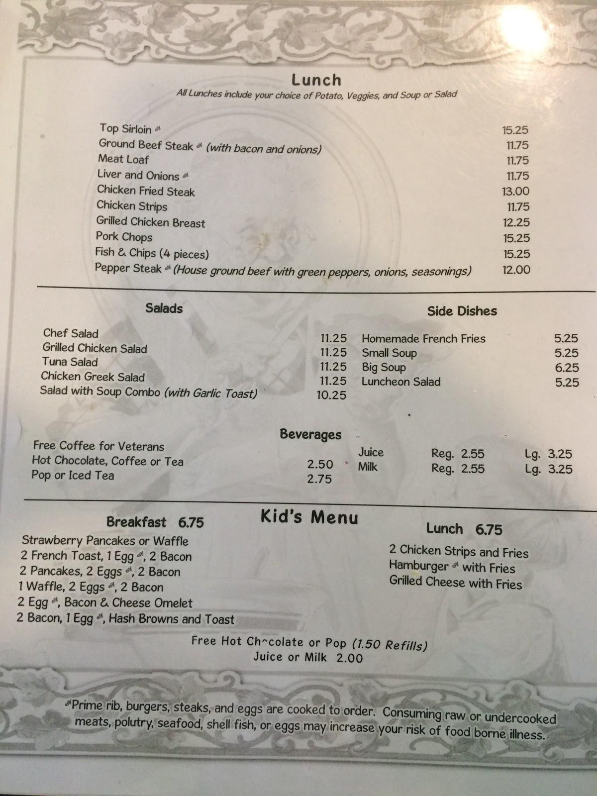 Menu at Grandma's Corner Restaurant, Gearhart