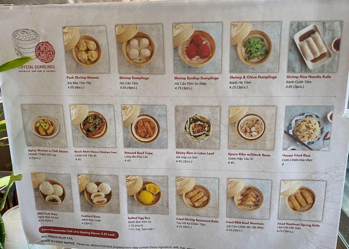 Menu at Crystal Dumplings restaurant, Garden Grove