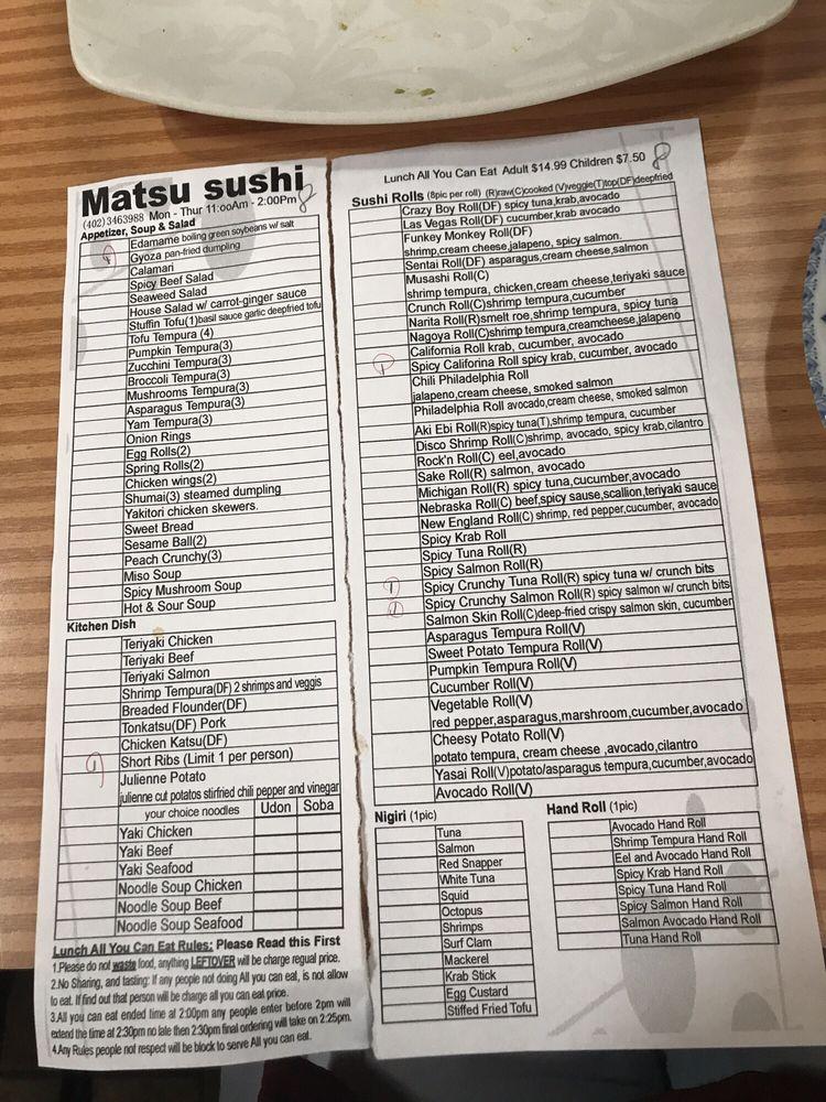 Menu At Matsu Sushi Restaurant Omaha