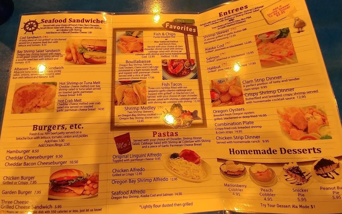 Menu at Mo's Restaurant, Astoria