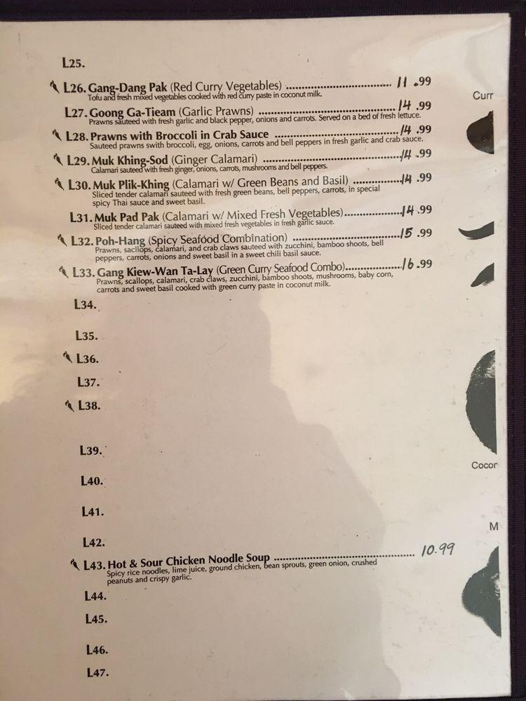 Menu at Ruen Tong Thai Cuisine restaurant, Ukiah