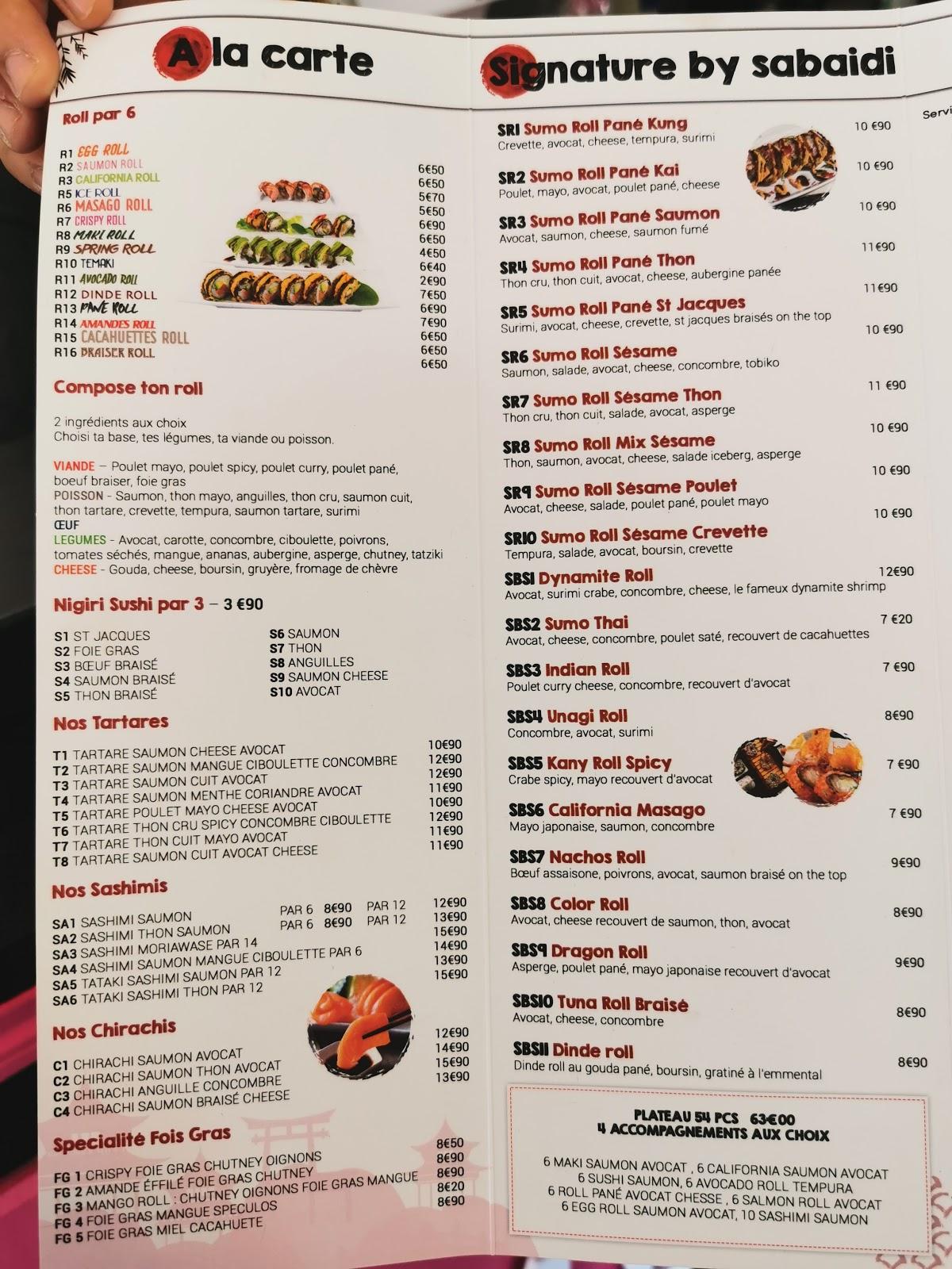 Menu at Sabaidi Sushi & Thai restaurant, Bondy, 138 Rte de Villemomble