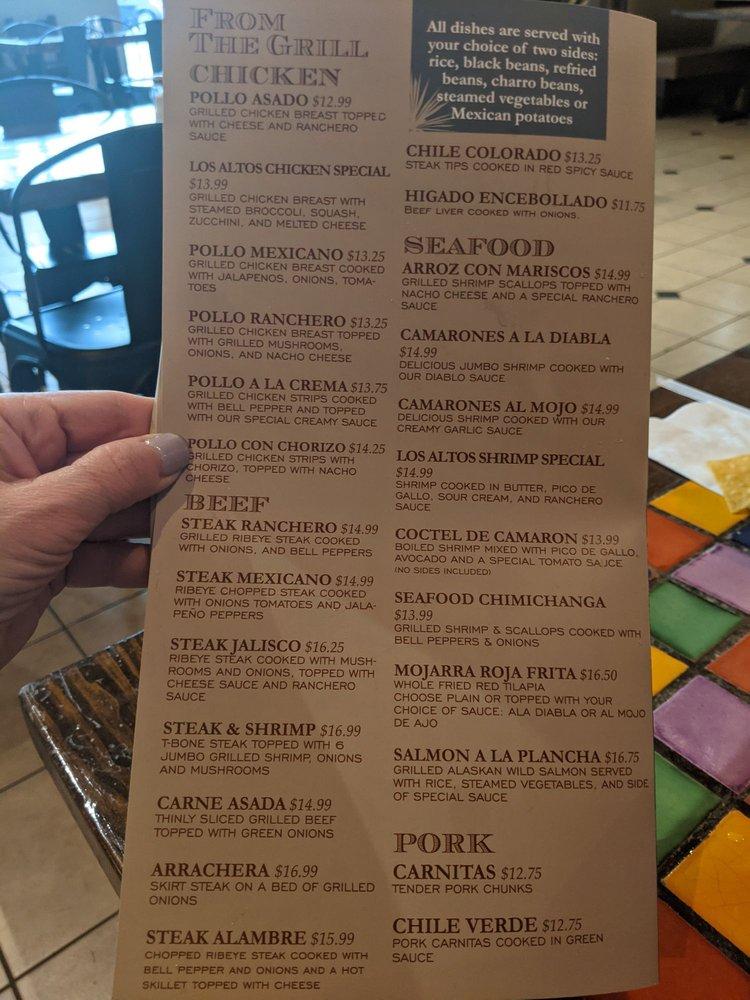 Menu at Los Altos Taqueria restaurant, Goose Creek