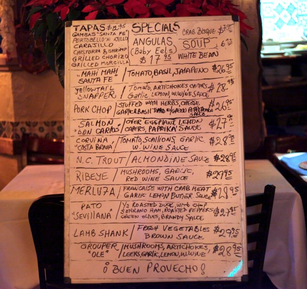 Menu at Cafe Seville, Fort Lauderdale