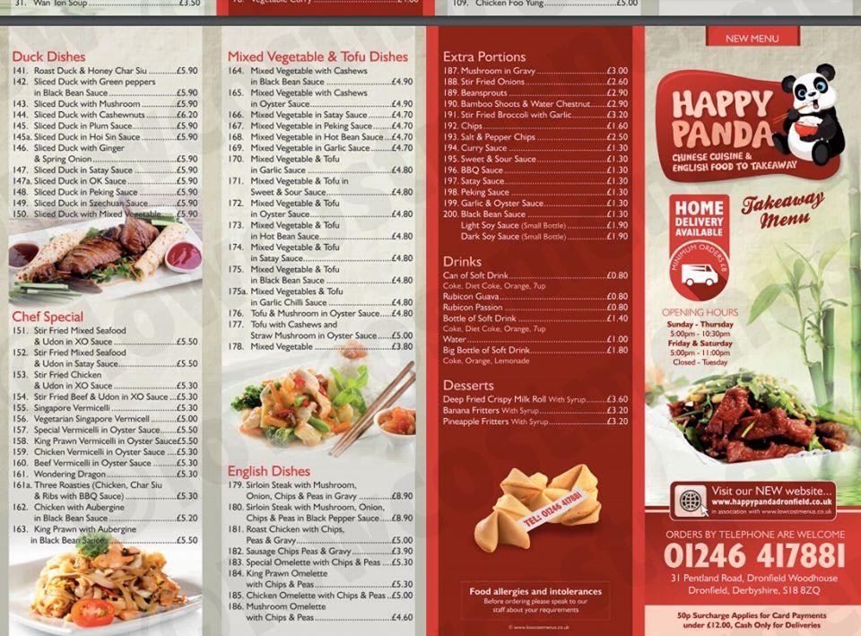 Menu at Happy Panda restaurant, Dronfield, 31 Pentland Rd