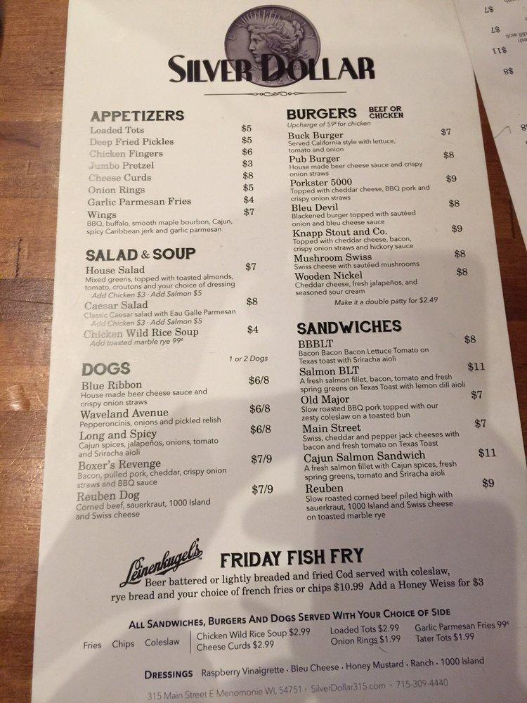 Menu at Silver Dollar Bar & Restaurant, Menomonie