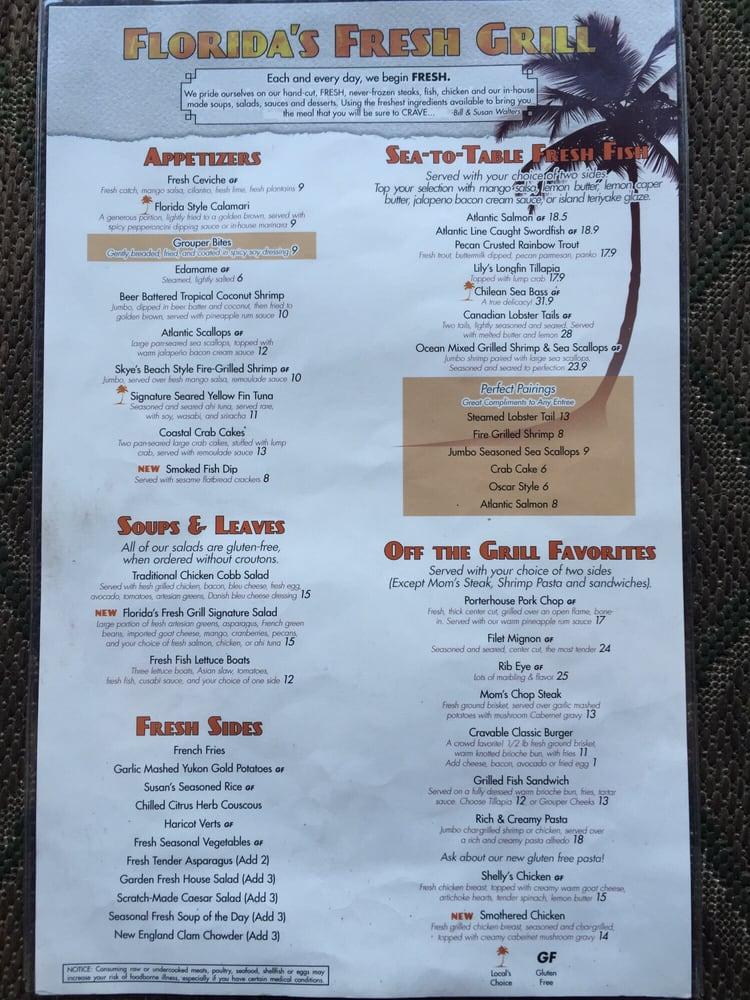 Menu at Florida's Fresh Grill pub & bar, Cocoa Beach