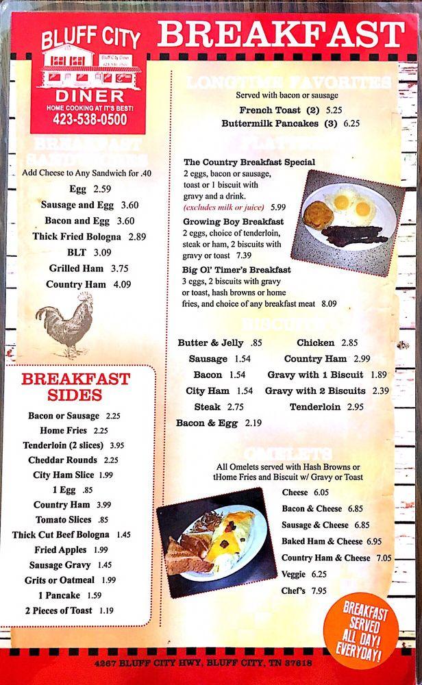 Menu at Bluff City Diner restaurant, Bluff City