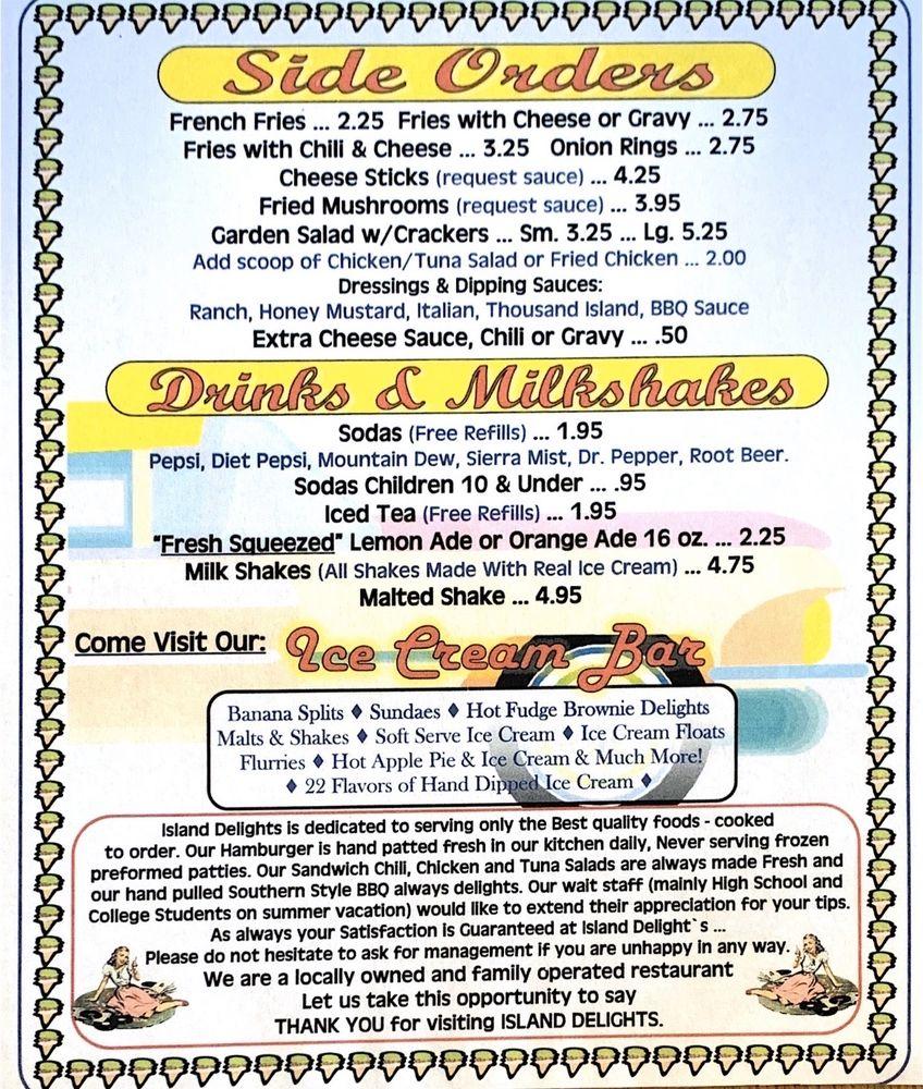 Menu at Island Delights restaurant, Surf City