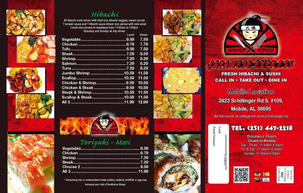 Menu at Japanese Express restaurant, Mobile, Schillinger Rd S