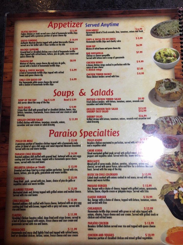 Menu at Paraiso Mexican Grille And Bar, Englewood, Placida Rd