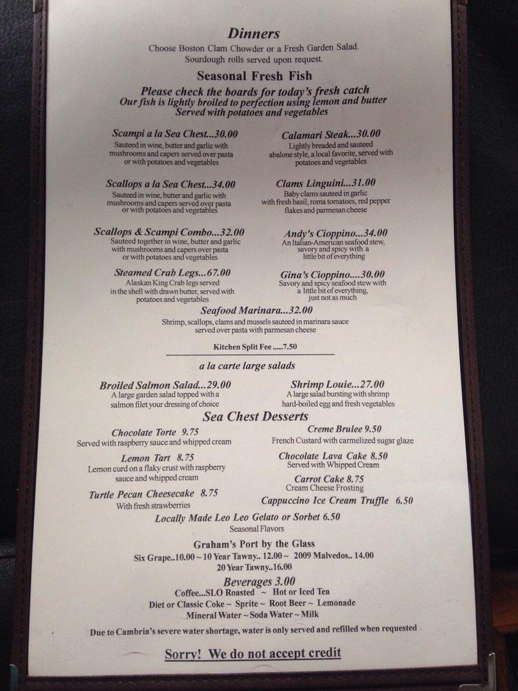 Menu at Sea Chest Oyster Bar, Cambria