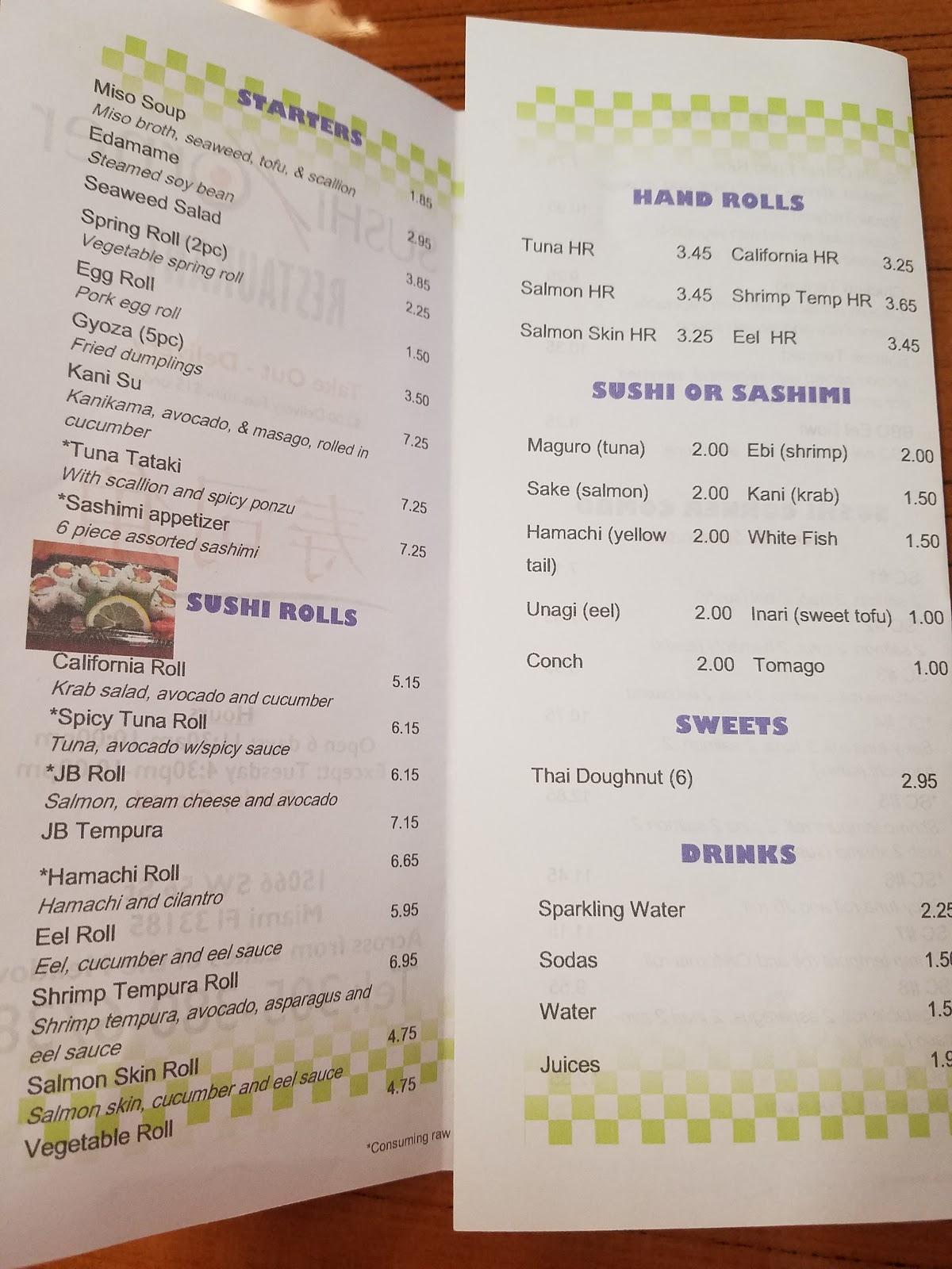 Menu at Sushi Corner Sushi Restaurant, Kendall West