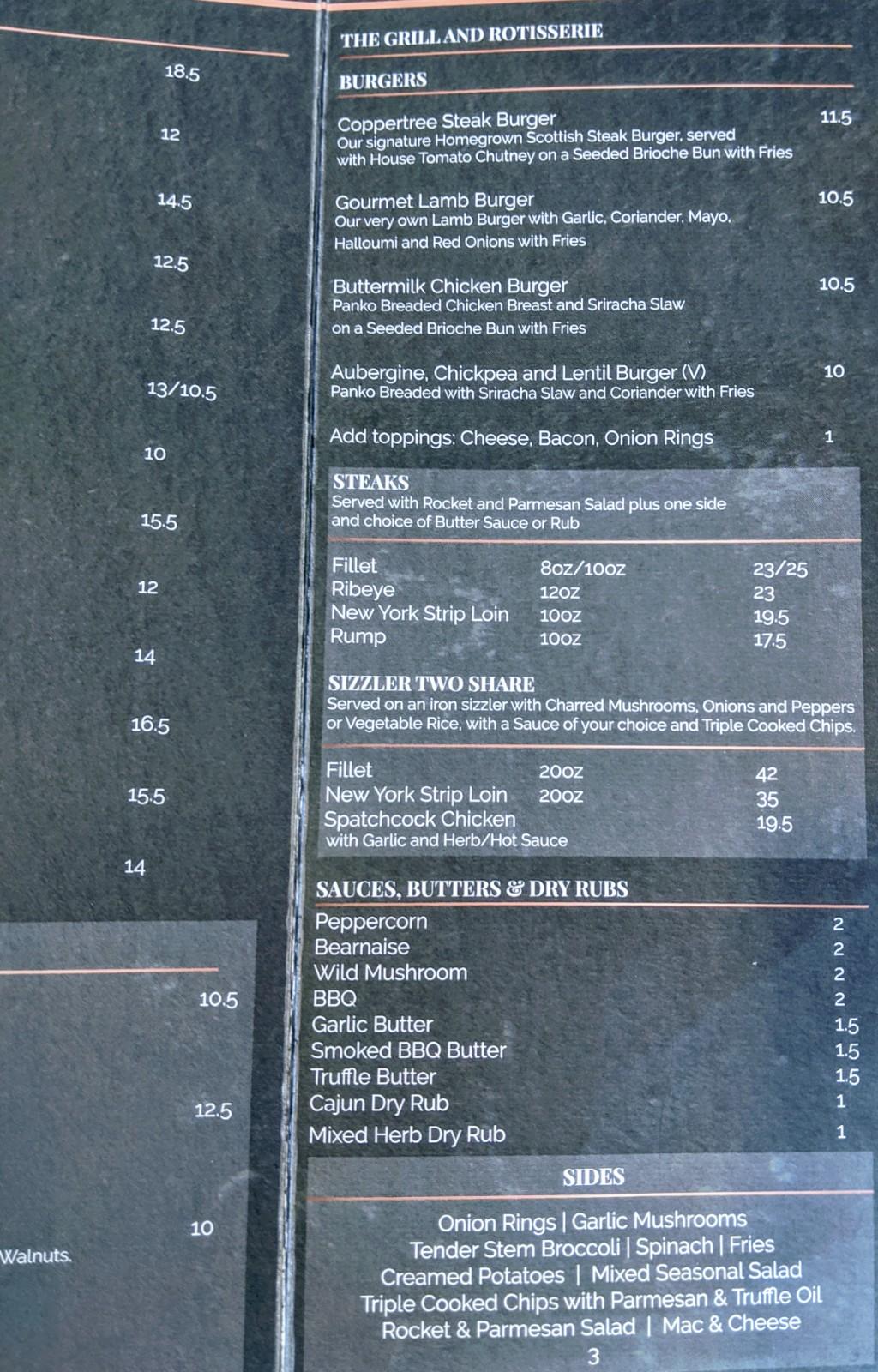 Menu at Coppertrees Bar & Grill, East Kilbride