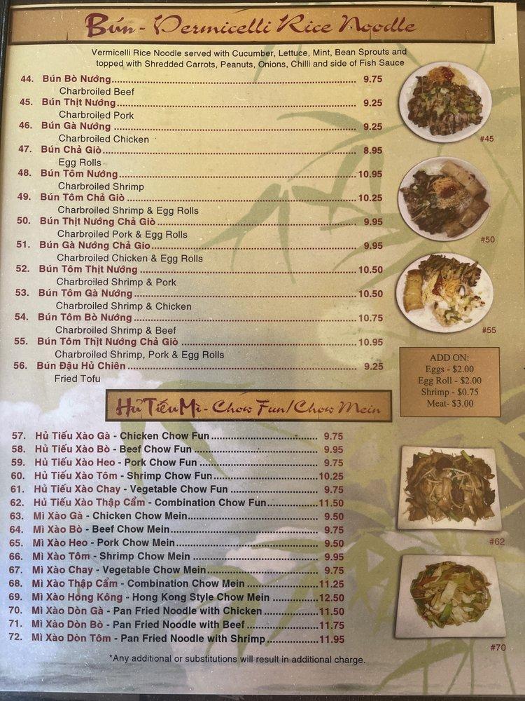 Menu at Phở Dynasty Vietnamese restaurant, Elk Grove, Elk Grove Florin