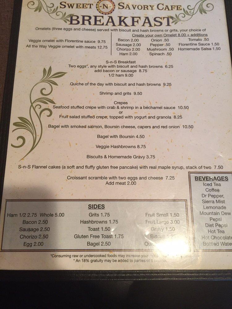 Menu at Sweet & Savory Cafe, Eureka Springs
