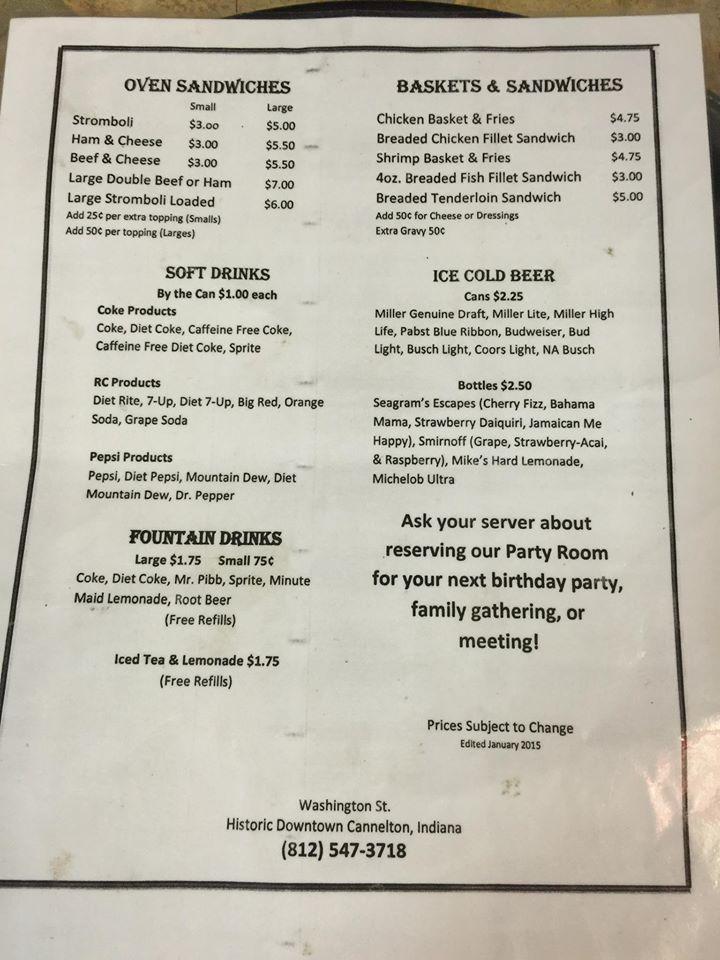 Carta de pizzería Iron Gate Pizza, Cannelton