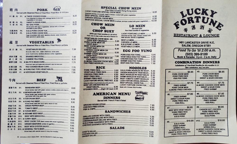 Menu at Lucky Fortune restaurant, Salem, Lancaster Dr NE