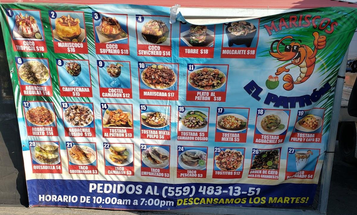 Menu at Mariscos El Patron restaurant, Porterville