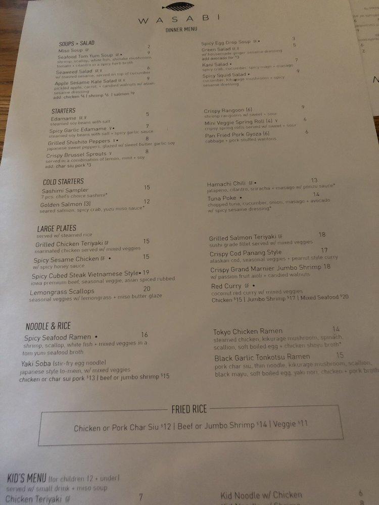 Menu at Wasabi Ankeny restaurant, Ankeny