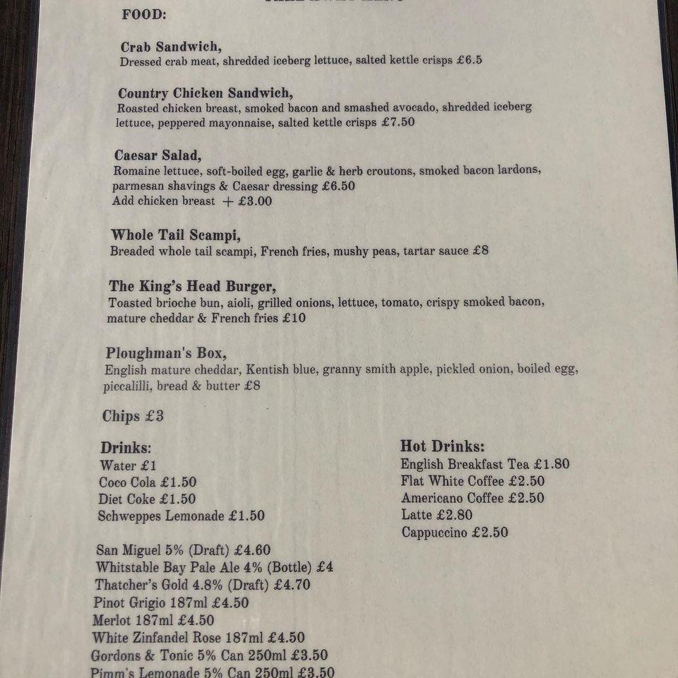 Menu at Kings Head pub & bar, Deal, Port Arms