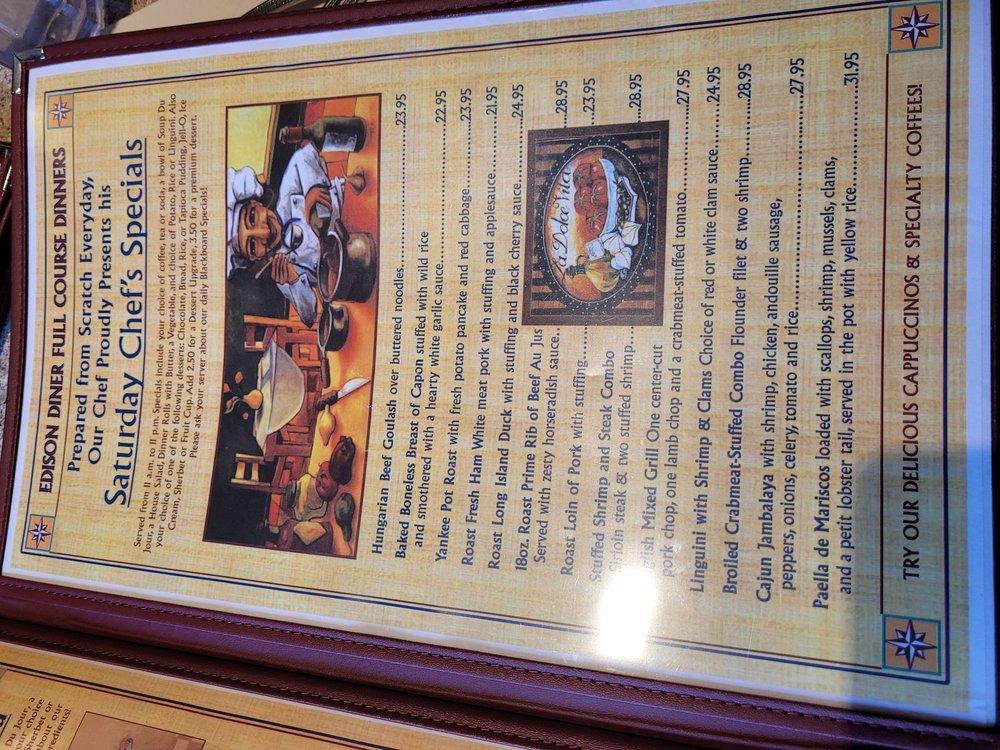 Menu at The Edison Diner restaurant, Edison