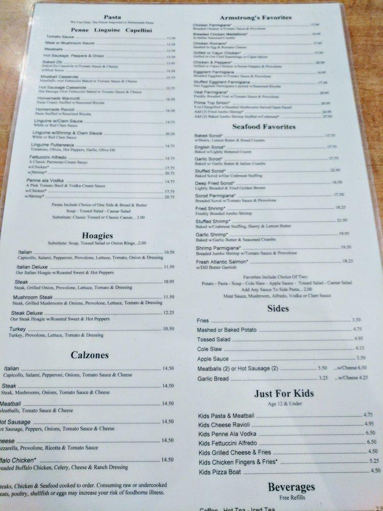 Menu At Armstrong's Restaurant, Moon, Thorn Run Rd