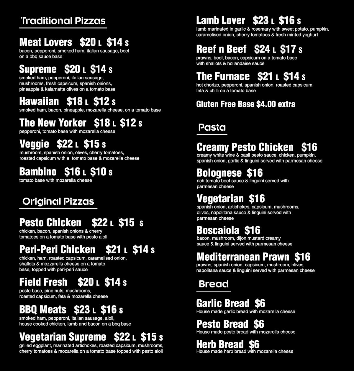 Menu at The Hub Gourmet Pizza Bar, Lithgow