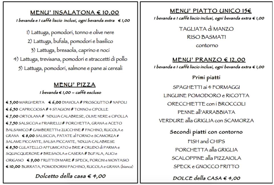 Menu di Trattoria Pizzeria Il Timone 