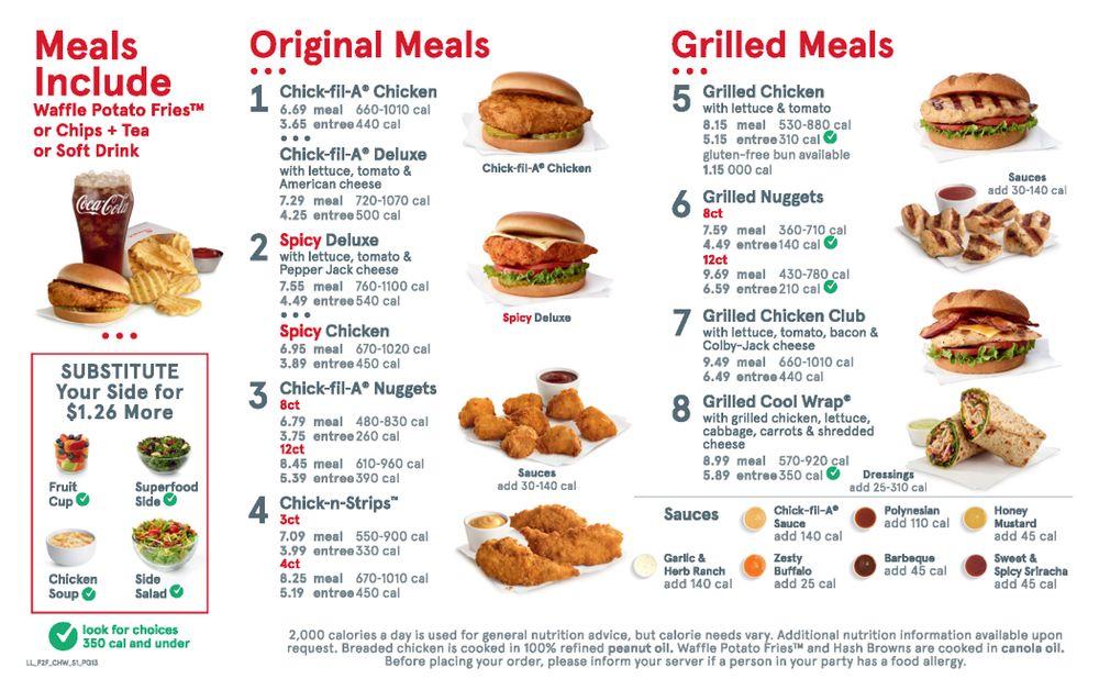 chick fil a calorie menu