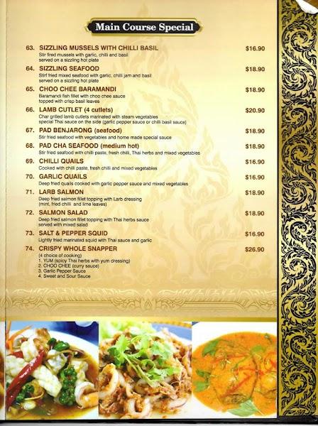 Menu at Betong Thai Restaurant, Macquarie Fields