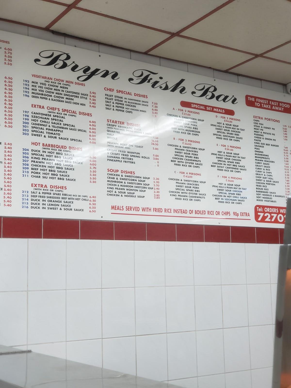 Menu at Bryn Fish Bar, Wigan, 262 Wigan Rd