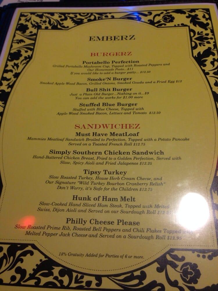 Menu at Emberz WoodFired Foodz pub & bar, Sonora