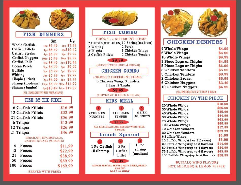 Menu at JJ Fish & Chicken restaurant, Lancaster, W Pleasant Run Rd #220