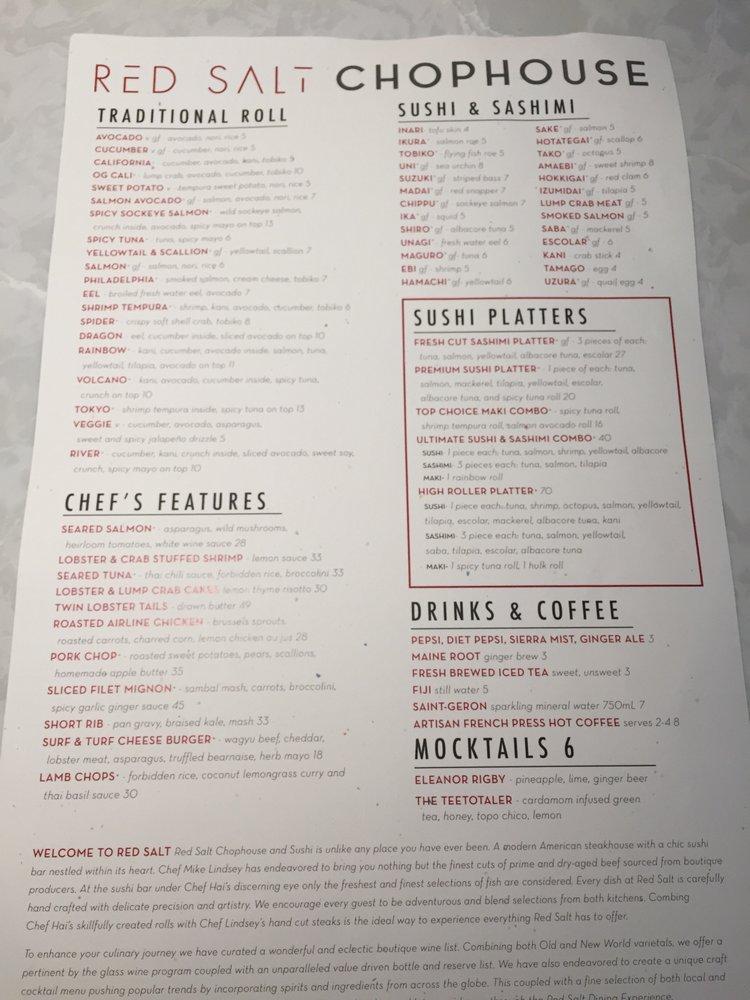 Menu at Red Salt Chophouse and Sushi restaurant, Richmond