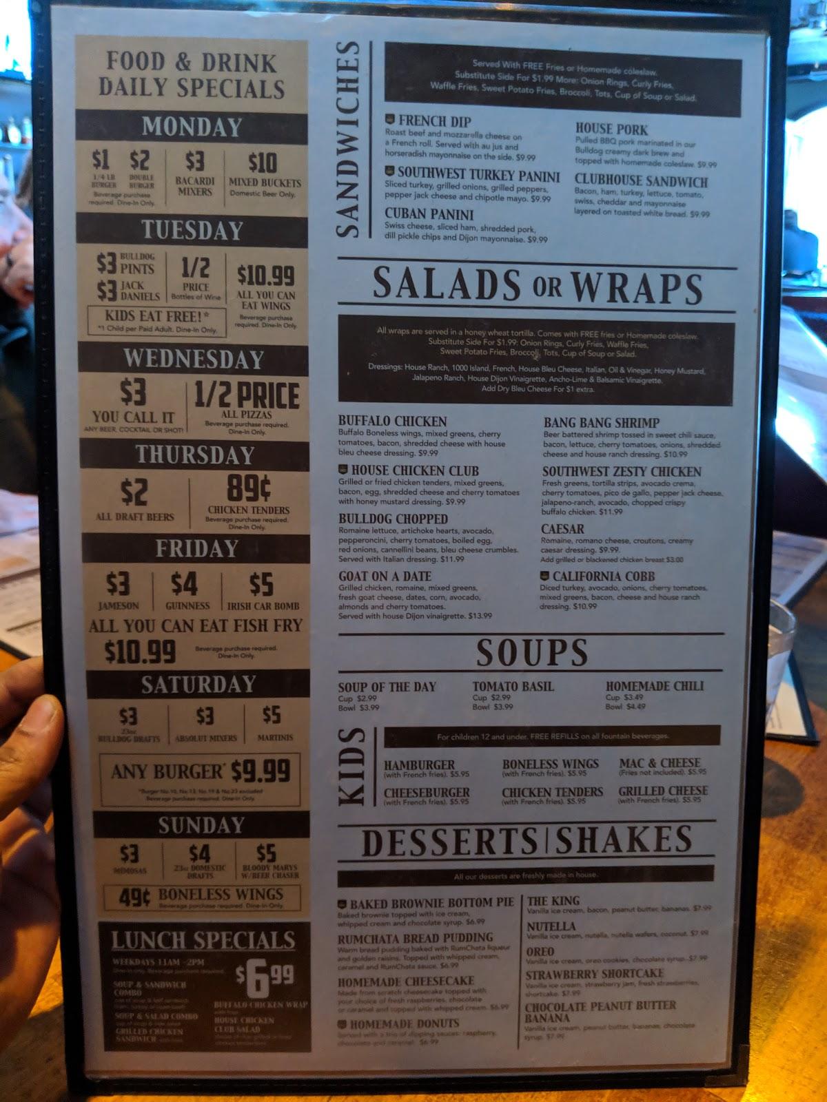 Menu at Bulldog Ale House pub & bar, McHenry