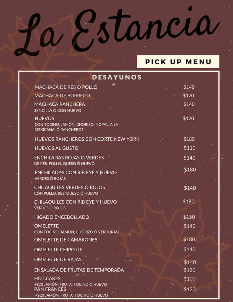 Menu at La Estancia restaurant, Rosarito