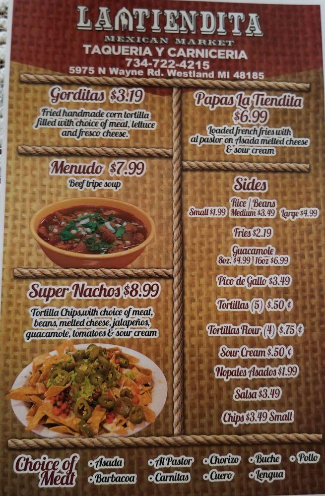 Menu at La Tiendita Mexican Market restaurant, Westland