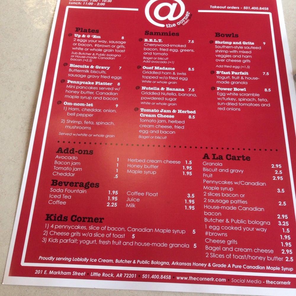 Menu at The Corner Diner Little Rock cafe, Little Rock, 201 E Markham St