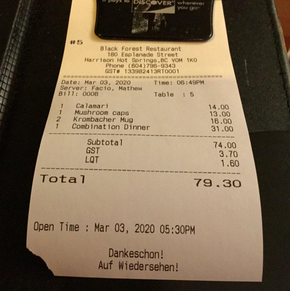 Menu at Black Forest Steak & Schnitzel House restaurant, Harrison Hot