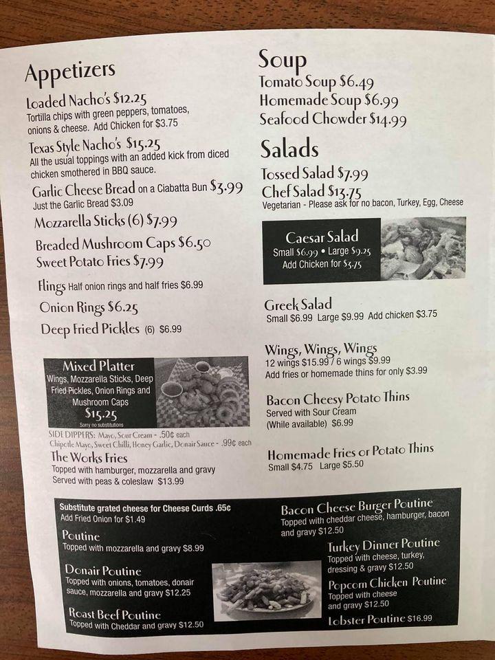 Menu at Patterson's restaurant, Sackville