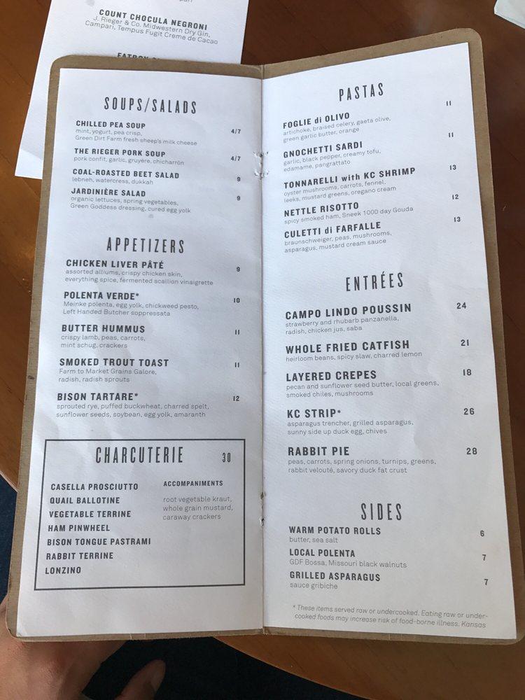 Menu at The Rieger pub & bar, Kansas City